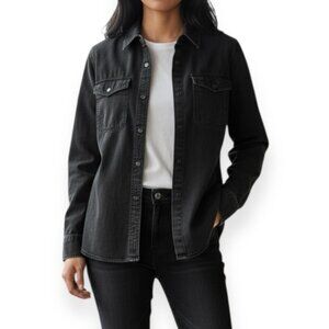 Madewell Women’s Black Denim Button Up Shirt Medium Long Sleeve Casual